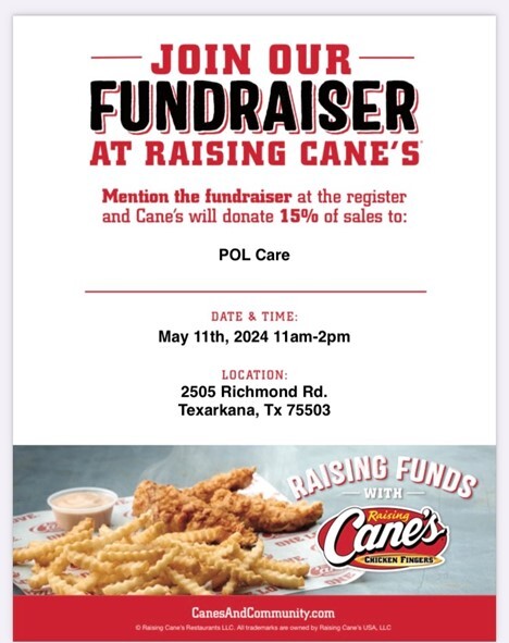 Raising Cane's Fundraiser Flyer. All information from this flyer is listed above.