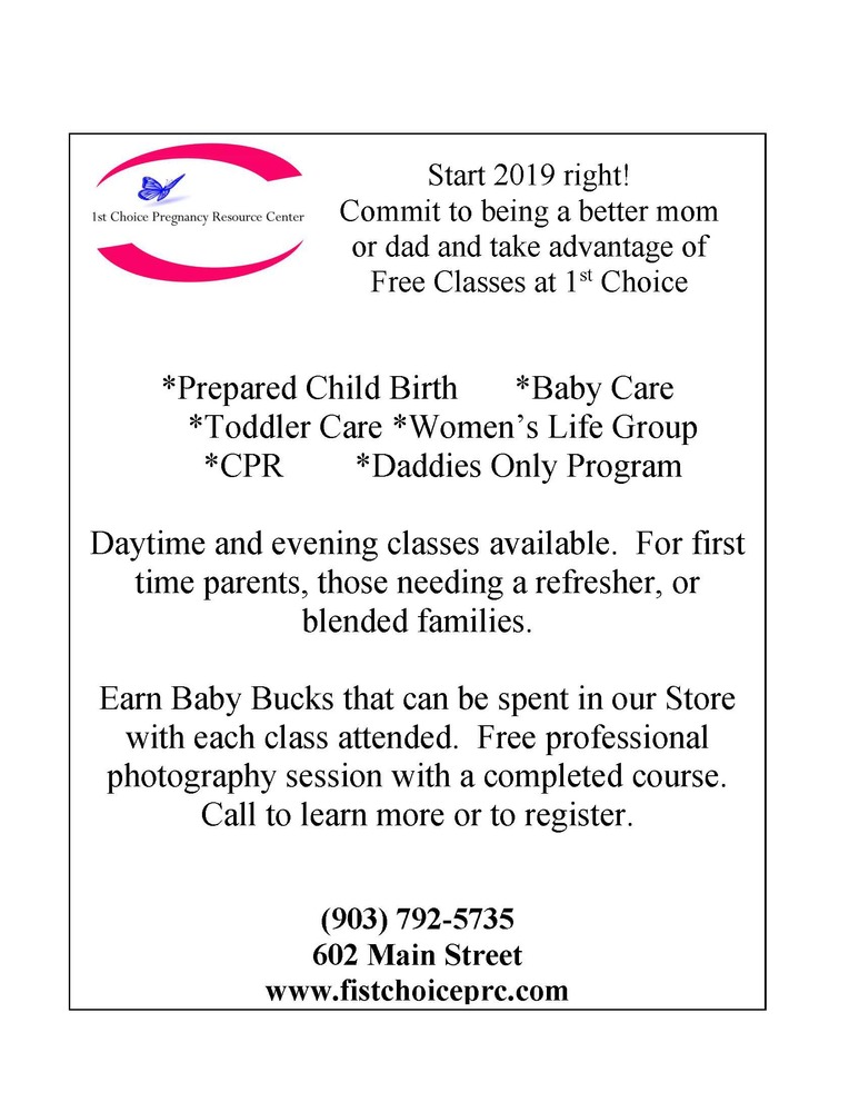 kommentar fangst Tilskyndelse 1st Choice Pregnancy – Free Classes (12/31/2018) - News Archives - Village  Communities of Texarkana, Texas