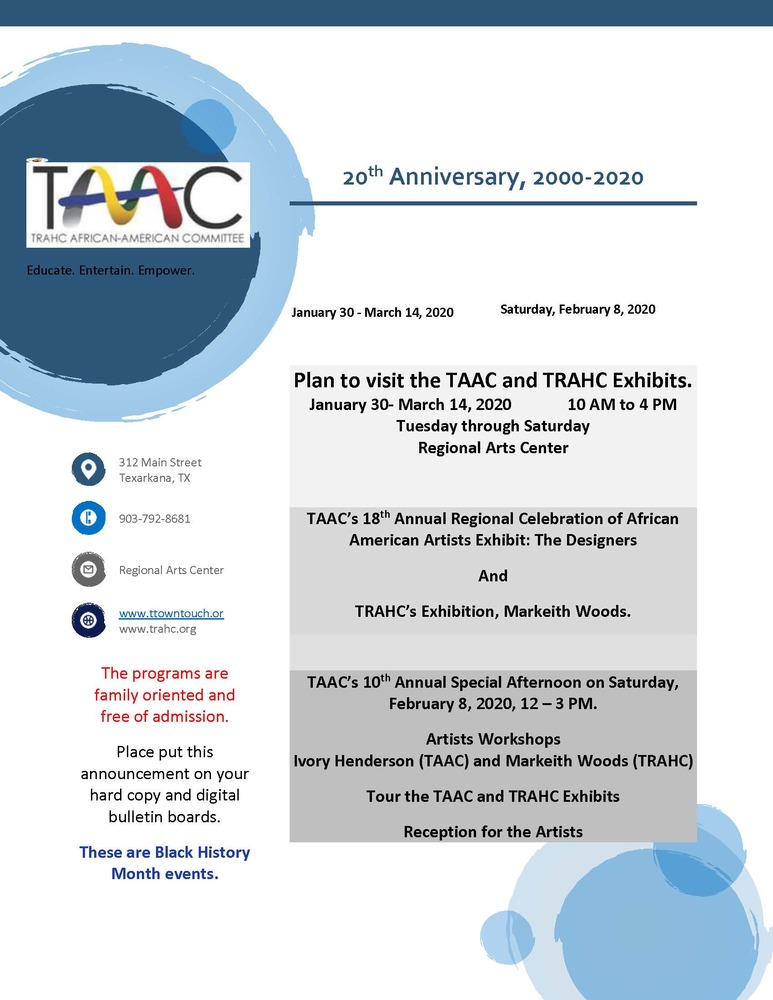 TAAC 2020 Exhibit and Special Afternoon poster