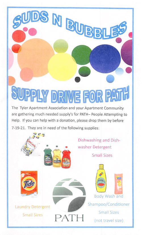 SUDS N BUBBLES SUPPLY DRIVE FLYER all info above
