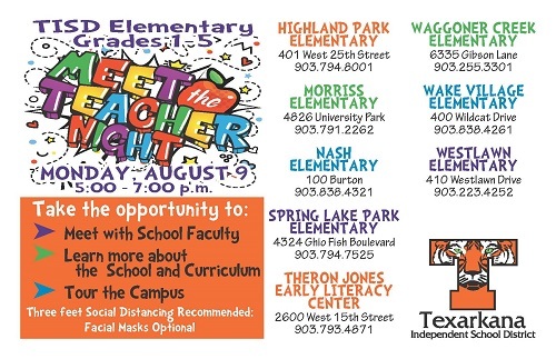 Meet the Teacher postcard 2021-22 all Elementaries info above