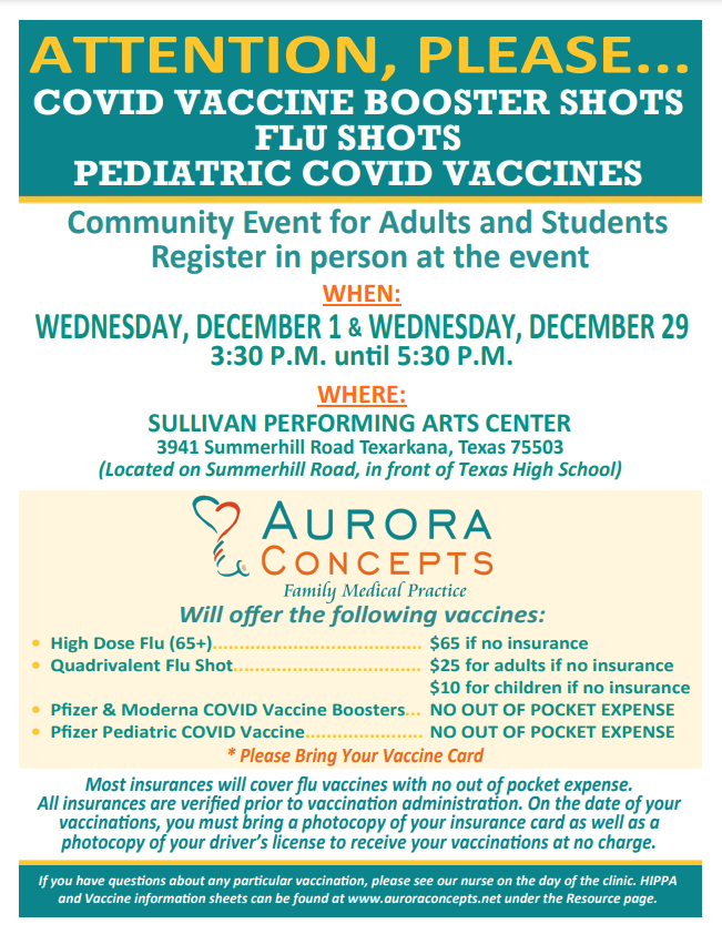 Aurora Concepts Covid Vaccination Clinic Flyer