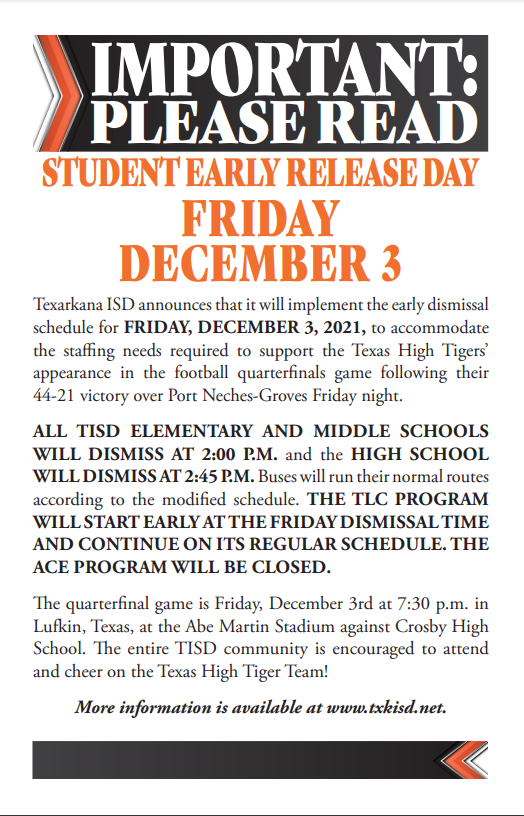 December 3 Early Release Flyer