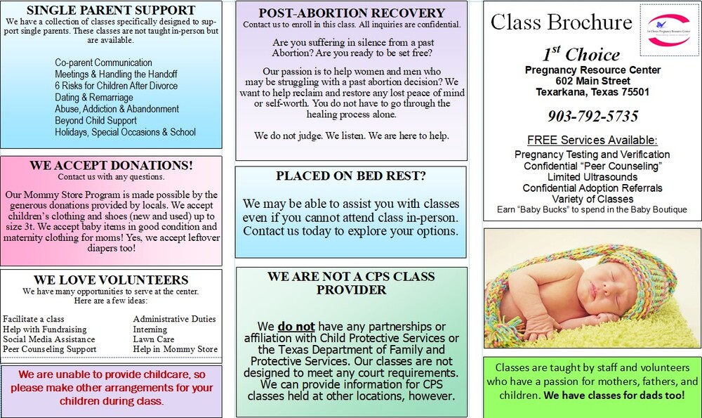 1st Choice Pregnancy Flyer page 1 - all content as listed above