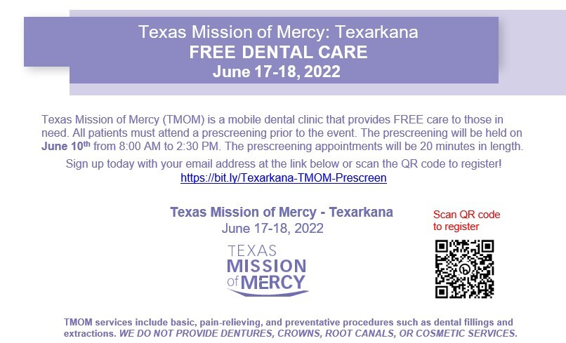 Texas Mission of Mercy Dental Care Flyer - all content as listed above