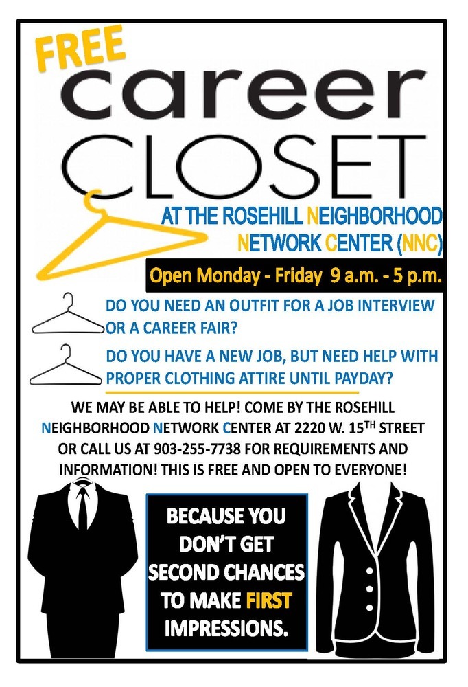 Free Career Closet Flyer. All information from this flyer is listed above.