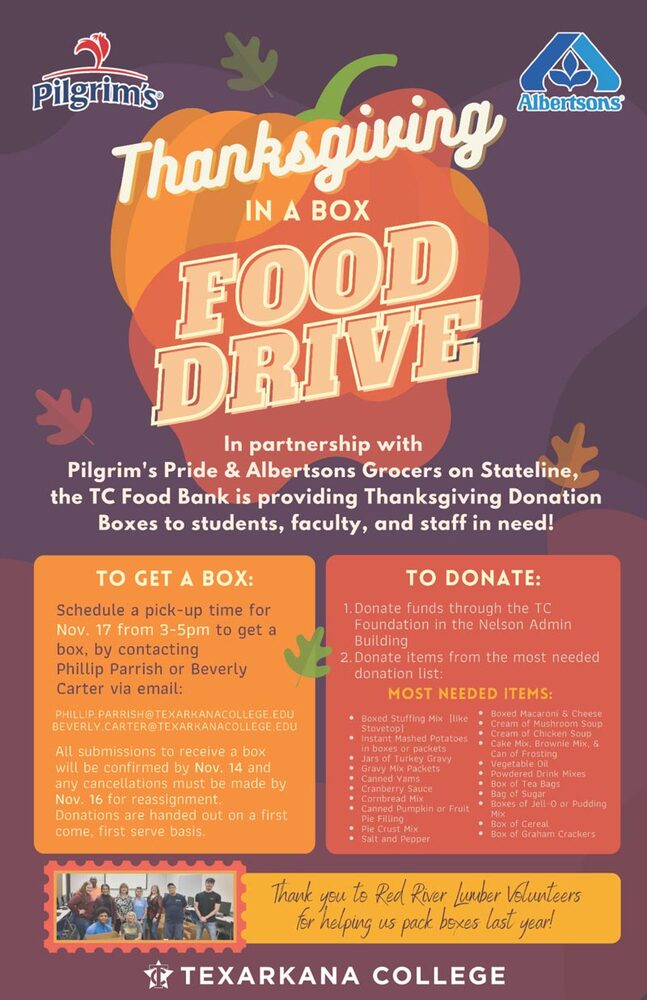 TC Thanksgiving Box Donation Flyer; with all information as listed below.