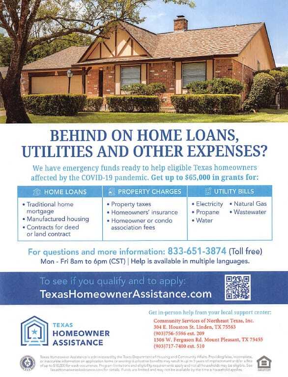 CSNT Texas Homeowner Assistance Program - Informational Flyer - All information provided below.