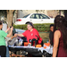 A woman handing out candy