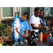 Individuals at a table hosting activities