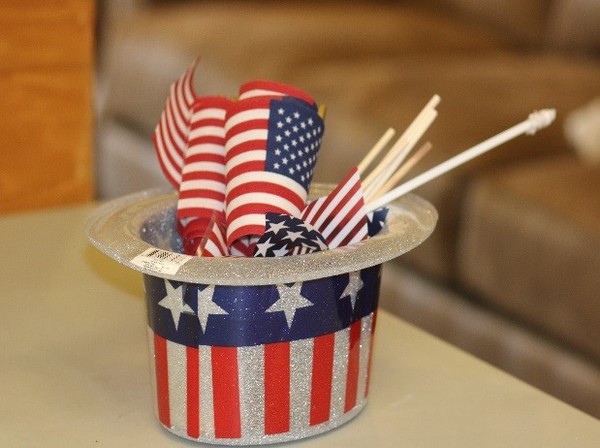 View of an American flag hat filled with American flags