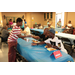 a young child serving food