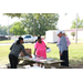 4 people talking over a table