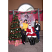 Woman, boy and toddler posing with Santa and Christmas tree