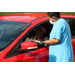 assisting guest with clipboard detail in their car